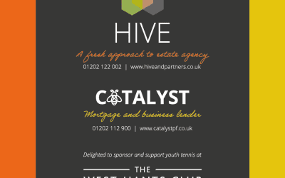 West Hants Club main sponsor signage featuring Catalyst Property Finance and HIVE